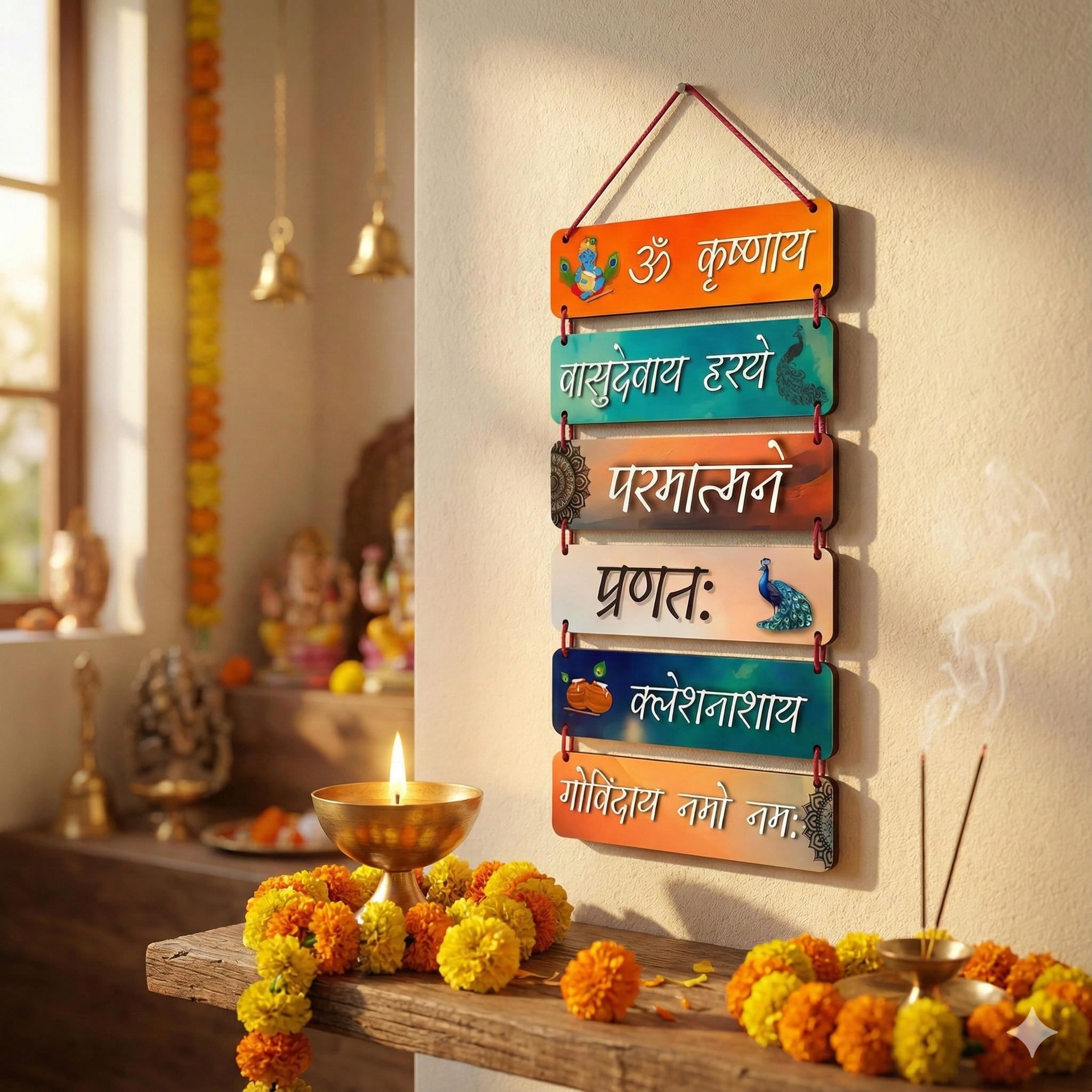 Colorful Krishna Mantra Wall Hanging