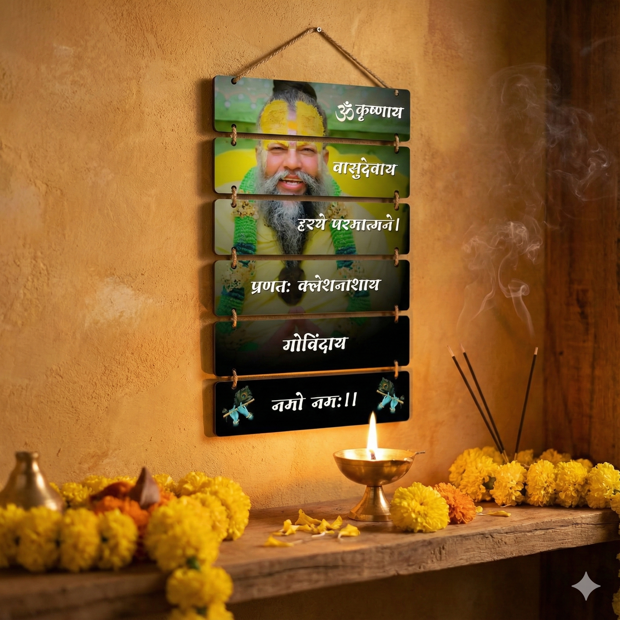 Premanand Ji Maharaj Krishna Mantra Wooden Wall Hanging