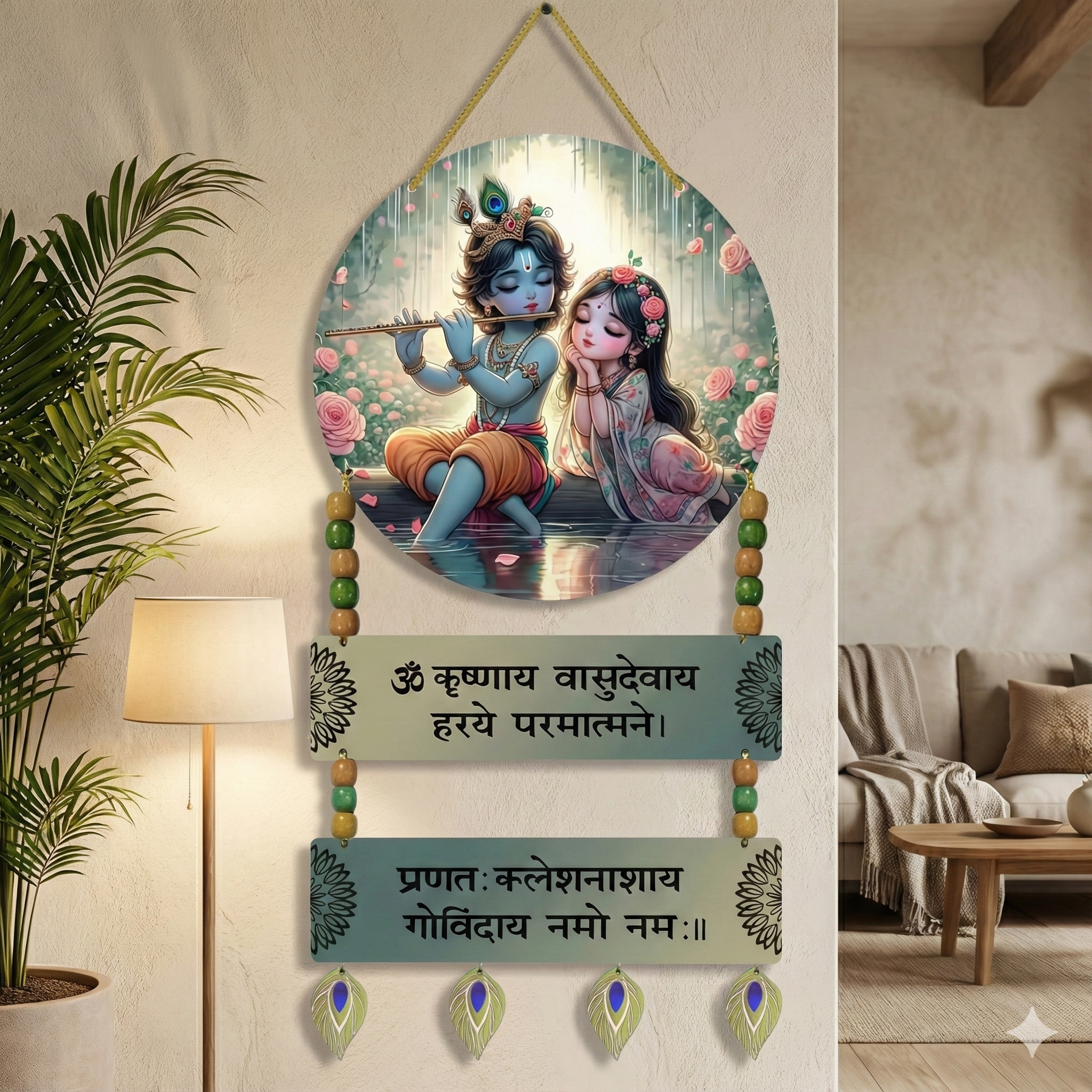 Divine Radha Krishna & Mantra Wall Art - Positive Vibes Home Decor