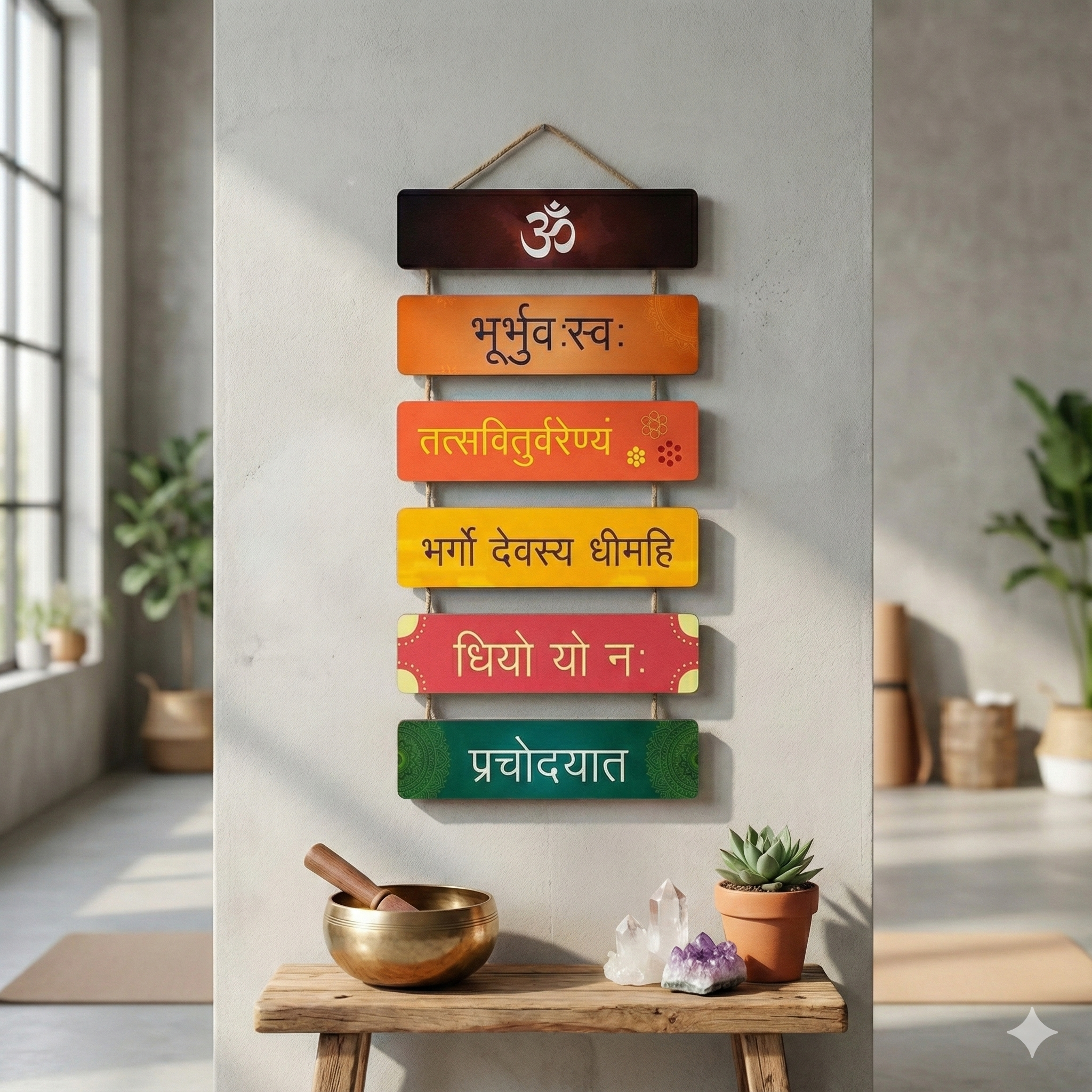 Gayatri Mantra Colorful Wooden Wall Hanging for Positive Energy & Home Decor