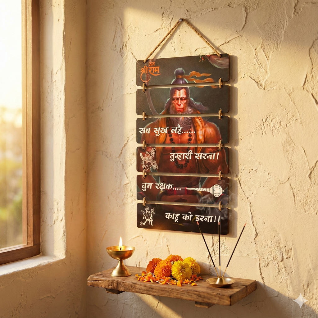 Hanuman Ji Wall Hanging with Hanuman Chalisa Chaupai - Tum Rakshak Kahu Ko Darna