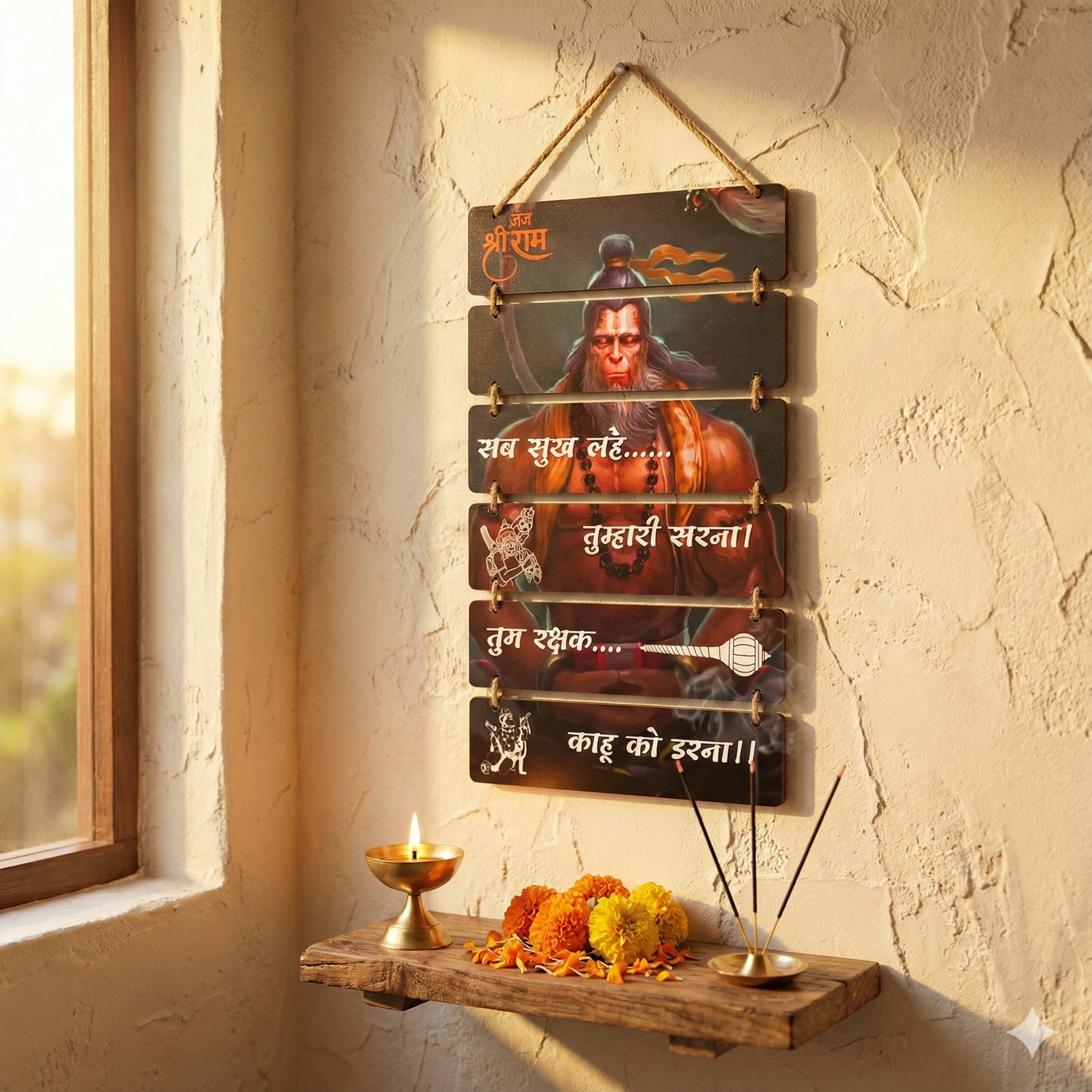 Hanuman Ji Wall Hanging with Hanuman Chalisa Chaupai - Tum Rakshak Kahu Ko Darna